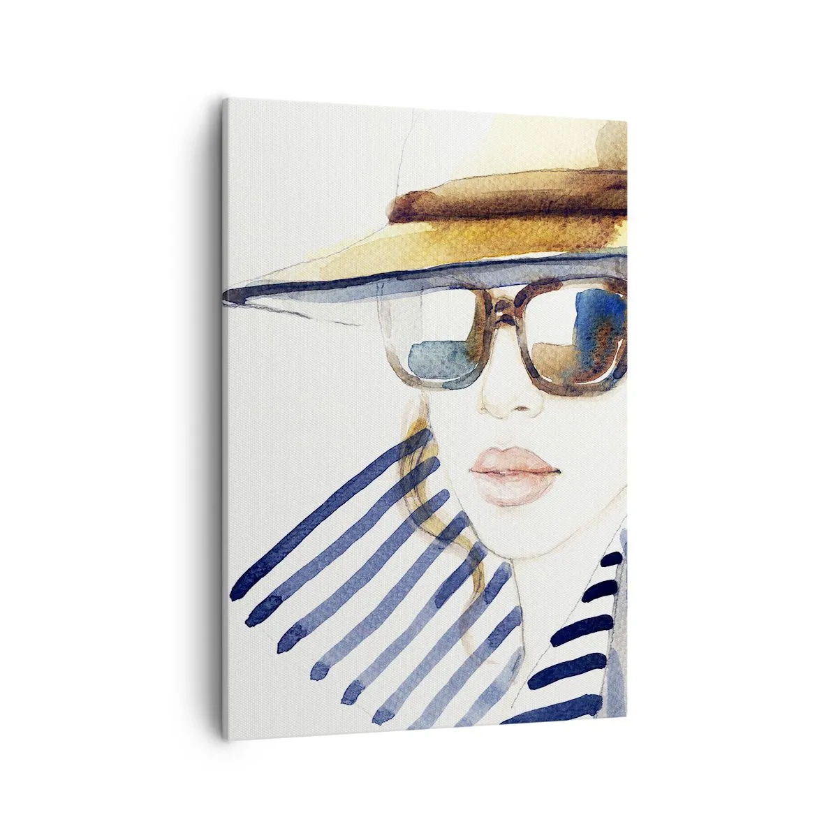 Cuadro sobre lienzo - Impresión de Imagen - Retrato de una mujer con sombrero y gafas de sol. - 50x70cm - ¡Florida le da la bienvenida! - Decoración de pared moderna para salón y dormitorio ARTTOR