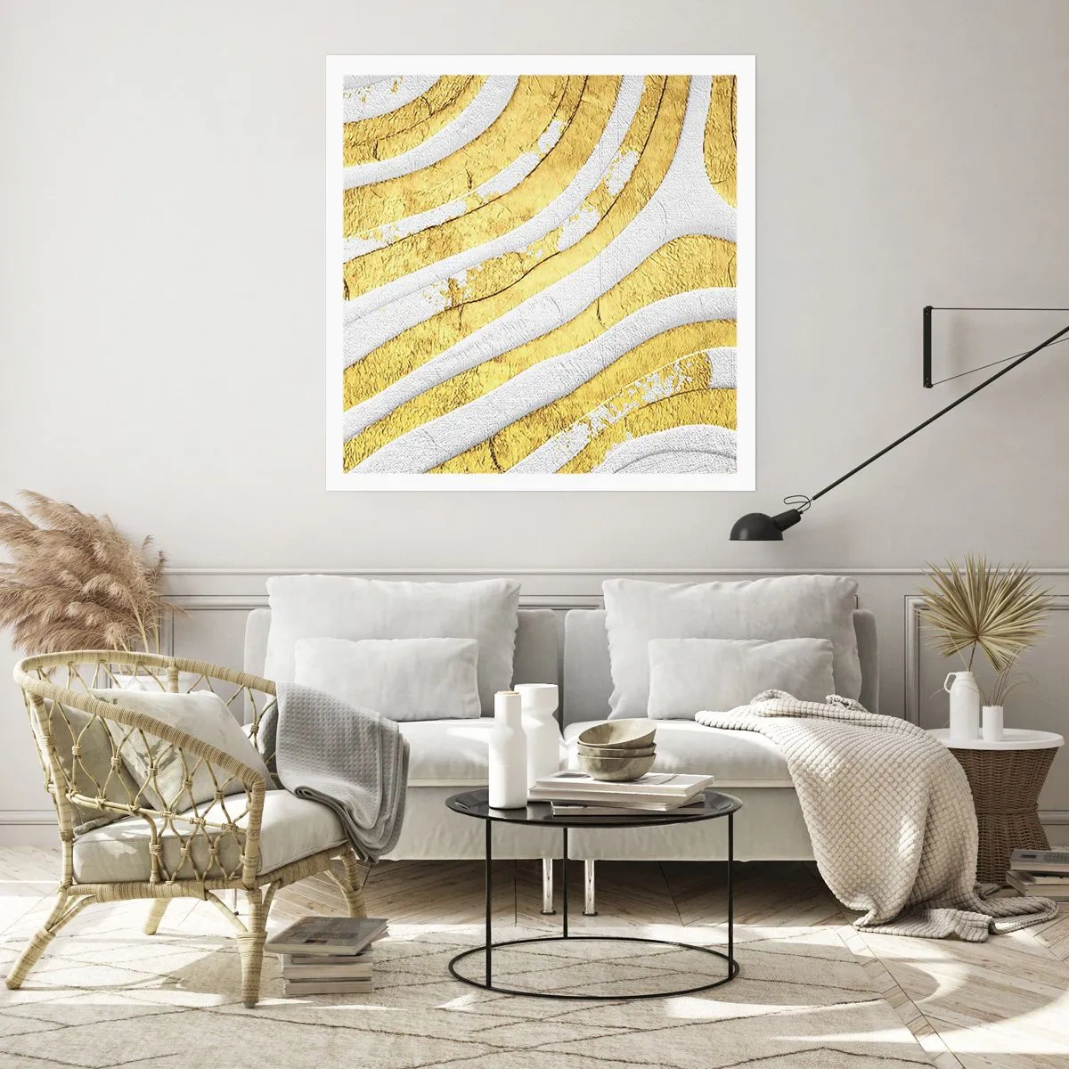 Póster - Una composición en blanco y oro - 30x30 cm