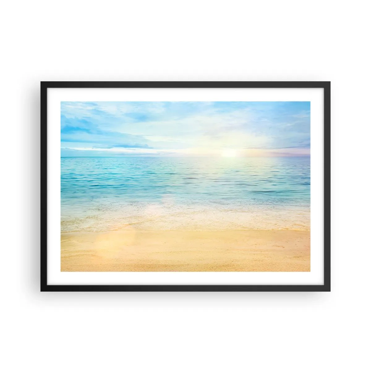 Póster en marco negro - Una playa con mar turquesa y cielo despejado. - 70x50cm - Gran cielo azul - Decoración de pared moderna para salón y dormitorio ARTTOR
