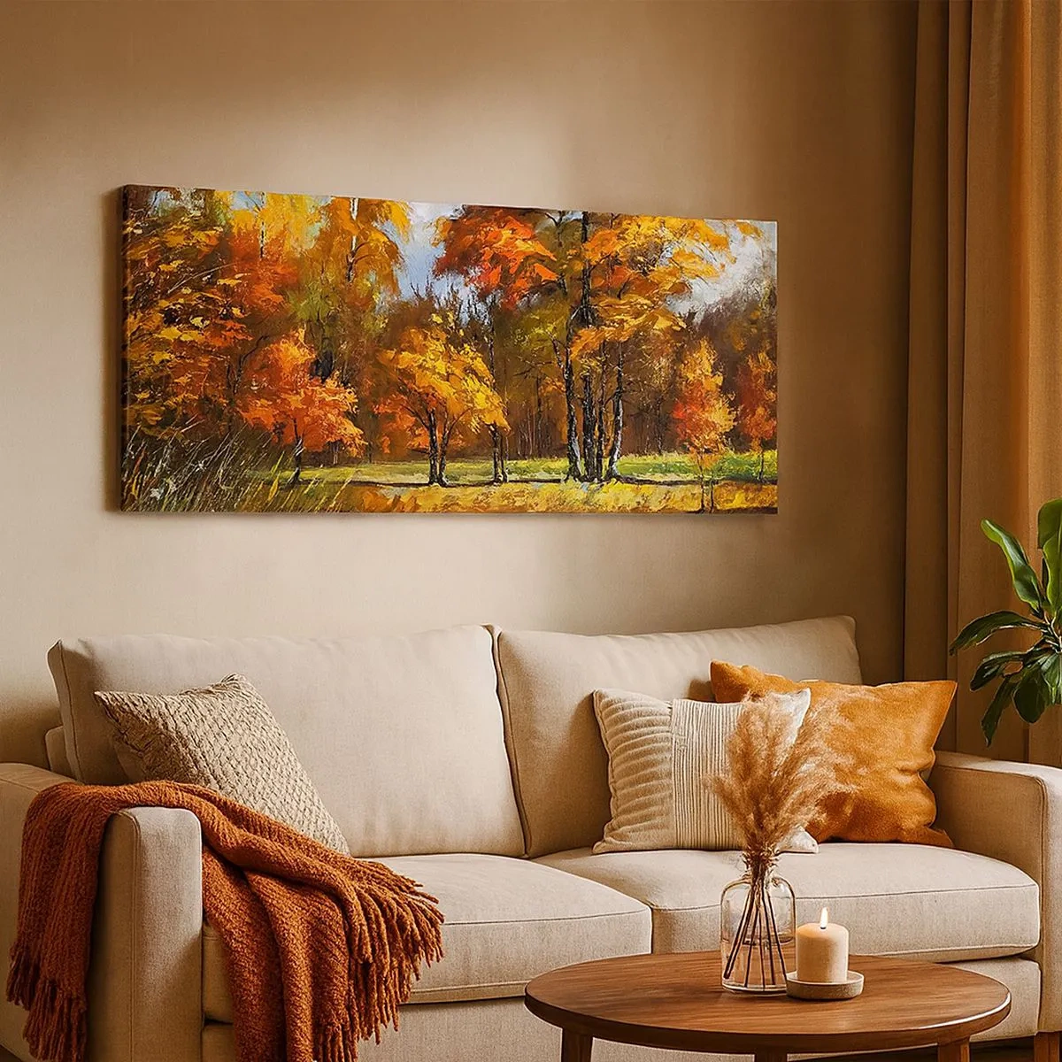 Cuadro sobre lienzo - Impresión de Imagen - Paisaje en dorado y marrón - 100x40 cm