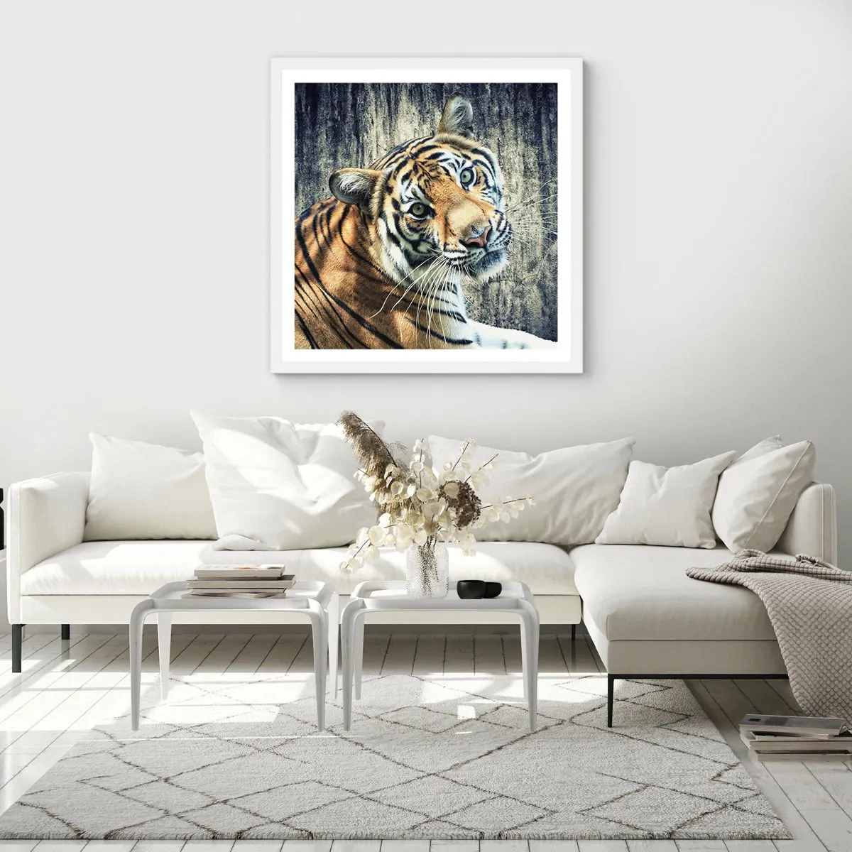 Póster en marco blanco - Retrato en corrientes de luz - 40x40 cm