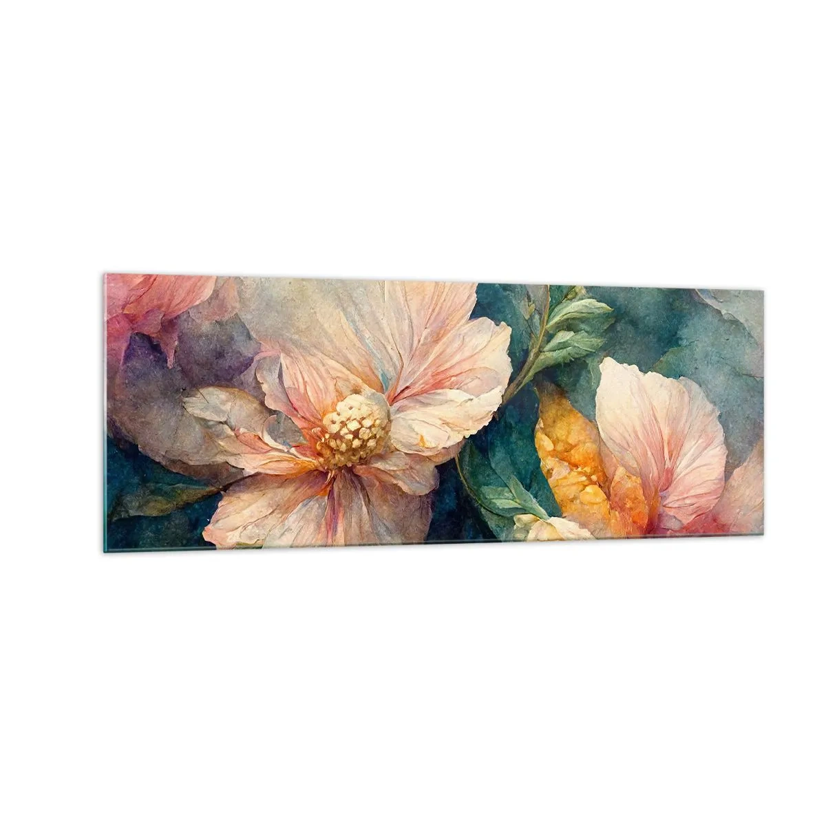 Cuadro sobre vidrio - Impresiones sobre Vidrio - Delicadas flores en colores pastel. - 140x50cm - La sutileza misma - Decoración de pared moderna para salón y dormitorio ARTTOR