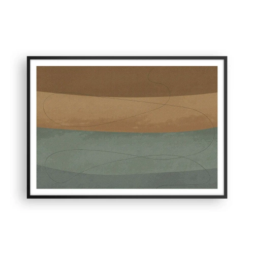 Póster en marco negro - Composición abstracta en tonos tierra naturales. - 100x70cm - Composición horizontal - Decoración de pared moderna para salón y dormitorio ARTTOR