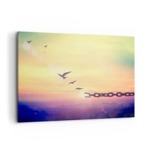 Cuadro sobre lienzo - Impresión de Imagen - Símbolo de libertad con pájaros y una cadena rota. - 100x70cm - Victoria de la libertad - Decoración de pared moderna para salón y dormitorio ARTTOR