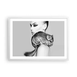 Póster en marco blanco - Dama con chinchilla - 70x50 cm