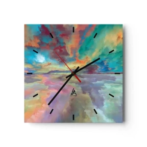 Reloj de pared - Reloj de vidrio - Paisaje de nubes colorido en estilo abstracto. - 30x30cm - Dos cielos - Decoración de pared moderna para salón y dormitorio ARTTOR