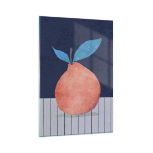 Cuadro sobre vidrio - Impresiones sobre Vidrio - Fruta abstracta sobre un fondo de colores contrastantes y líneas rectas. - 80x120cm - Convexidad y plano - Decoración de pared moderna para salón y dormitorio ARTTOR