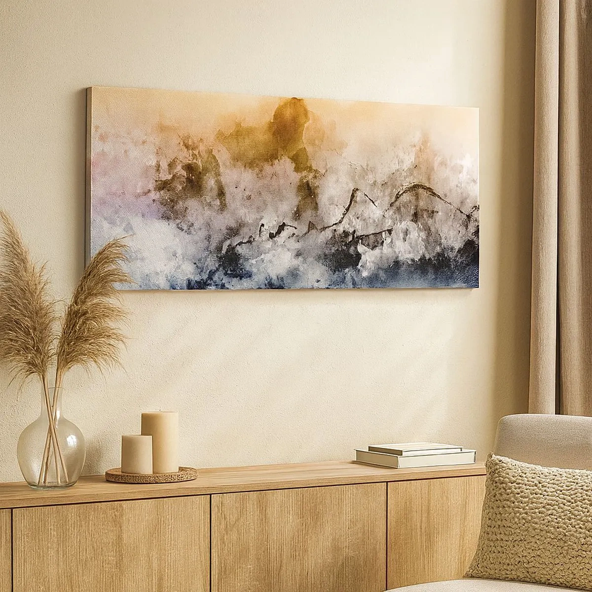 Cuadro sobre lienzo - Impresión de Imagen - Hundido en una nube de niebla - 100x40 cm