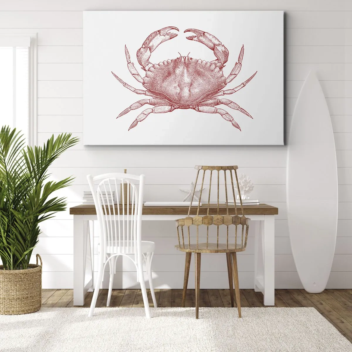 Cuadro sobre lienzo - Impresión de Imagen - Dibujo de un cangrejo en tono rojo. - 70x50cm - El explorador de las rocas - Decoración de pared moderna para salón y dormitorio ARTTOR
