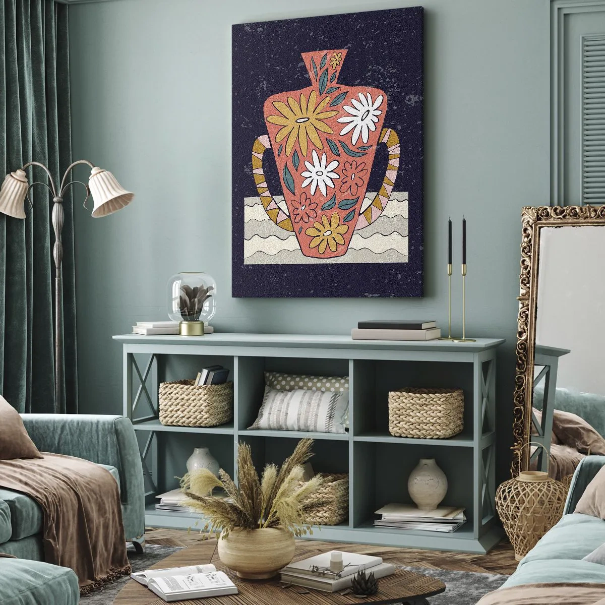 Cuadro sobre lienzo - Impresión de Imagen - Jarrón pintado - 80x120 cm