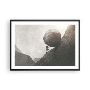 Póster en marco negro - Un hombre trepando una enorme roca por una colina. - 70x50cm - Creo, contra toda esperanza - Decoración de pared moderna para salón y dormitorio ARTTOR