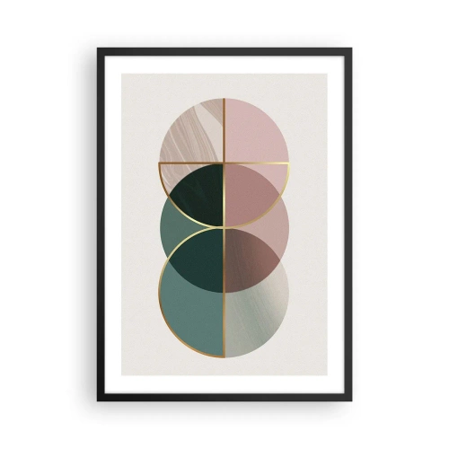 Póster en marco negro - Composición geométrica abstracta con círculos y oro. - 50x70cm - Círculo tras círculo... - Decoración de pared moderna para salón y dormitorio ARTTOR