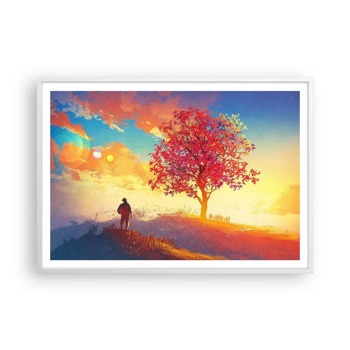 Póster en marco blanco - Un peregrino en su destino - 100x70 cm