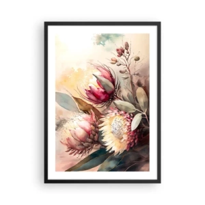 Póster en marco negro - Un ramo de flores de protea en colores delicados. - 50x70cm - De perfil y de frente - Decoración de pared moderna para salón y dormitorio ARTTOR
