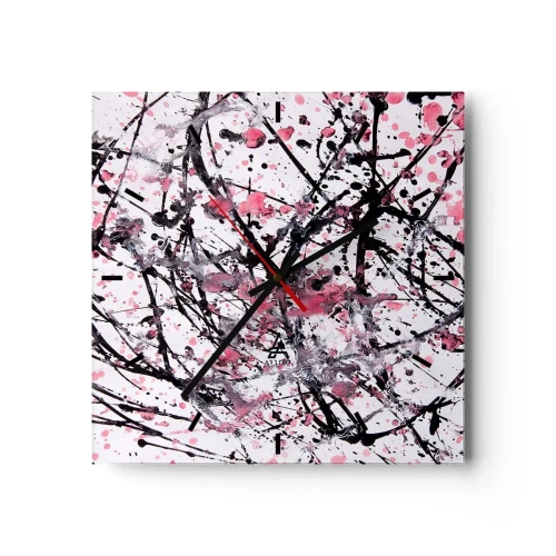 Reloj de pared - Reloj de vidrio - Patrón abstracto en tonos rosa, negro y blanco. - 30x30cm - La fugacidad de la vida - Decoración de pared moderna para salón y dormitorio ARTTOR