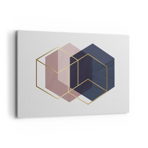 Cuadro sobre lienzo - Impresión de Imagen - Formas geométricas en líneas doradas sobre un fondo pastel. - 120x80cm - El poder de la sencillez - Decoración de pared moderna para salón y dormitorio ARTTOR