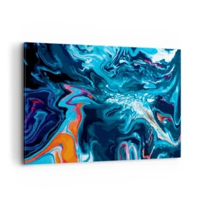 Cuadro sobre lienzo - Impresión de Imagen - Un patrón abstracto en tonos azules con acentos naranjas. - 100x70cm - Un viaje al cielo - Decoración de pared moderna para salón y dormitorio ARTTOR