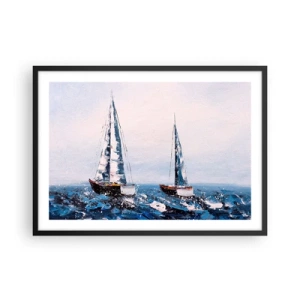 Póster en marco negro - Veleros en un mar tempestuoso en una composición pictórica - 70x50cm - Hermandad del viento - Decoración de pared moderna para salón y dormitorio ARTTOR
