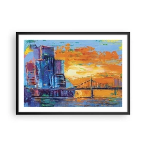 Póster en marco negro - Una ciudad colorida con un puente al atardecer - 70x50cm - Cultura y naturaleza - Decoración de pared moderna para salón y dormitorio ARTTOR