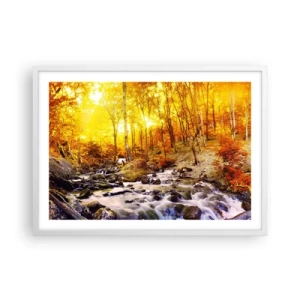 Póster en marco blanco - Piedras bañadas en oro y platino - 70x50 cm