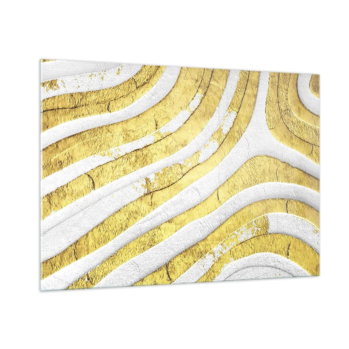 Cuadro sobre vidrio - Impresiones sobre Vidrio - Ondas abstractas doradas y blancas con efecto textural - 100x70cm - Una composición en blanco y oro - Decoración de pared moderna para salón y dormitorio ARTTOR
