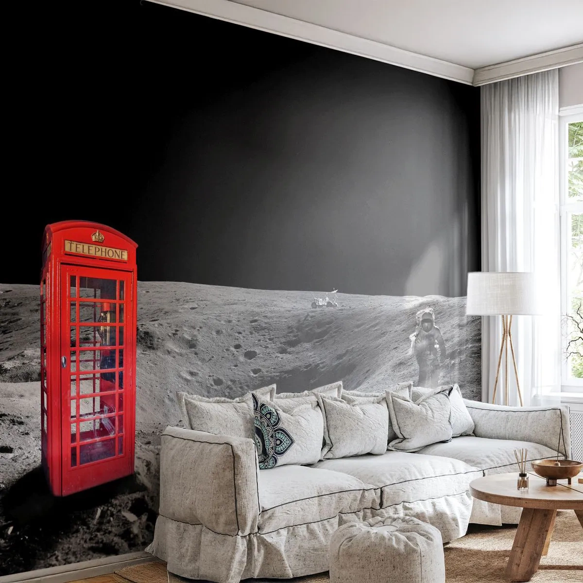 Fotomural Premium Canvas - Una broma cósmica - Abstracción, Luna, Astronauta - 400x280 cm