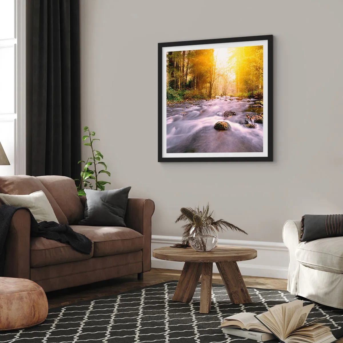 Póster en marco negro - Malaquita en un marco de plata y oro - 60x60 cm