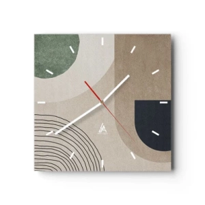 Reloj de pared - Reloj de vidrio - Formas geométricas en tonos beige y verde. - 30x30cm - La delicadeza de un óvalo - Decoración de pared moderna para salón y dormitorio ARTTOR