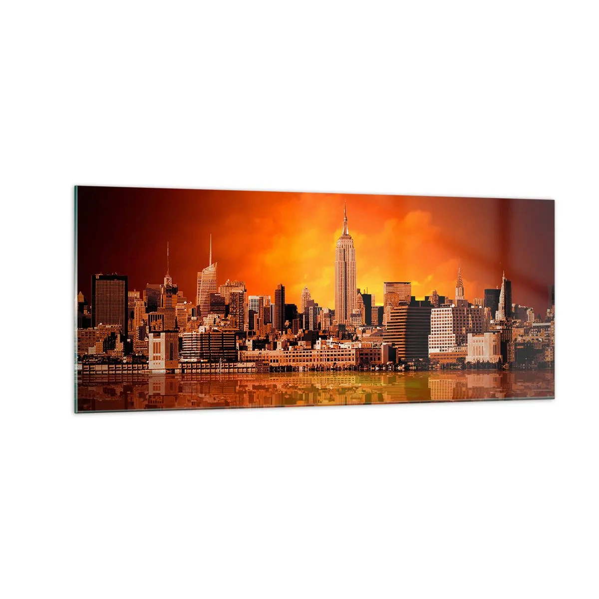 Cuadro sobre vidrio - Impresiones sobre Vidrio - Un panorama de la ciudad en amarillo y marrón - 100x40 cm