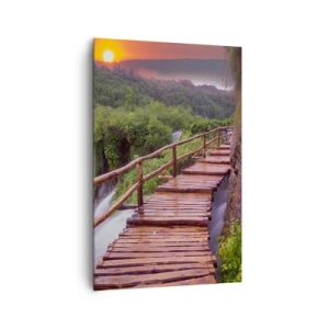 Cuadro sobre lienzo - Impresión de Imagen - Un puente con vistas a las cataratas al atardecer. - 80x120cm - Una belleza inimaginable - Decoración de pared moderna para salón y dormitorio ARTTOR