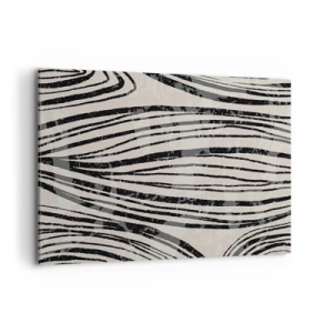Cuadro sobre lienzo - Impresión de Imagen - Ondas abstractas en tonos blanco y negro - 100x70cm - Salpicadura de líneas - Decoración de pared moderna para salón y dormitorio ARTTOR