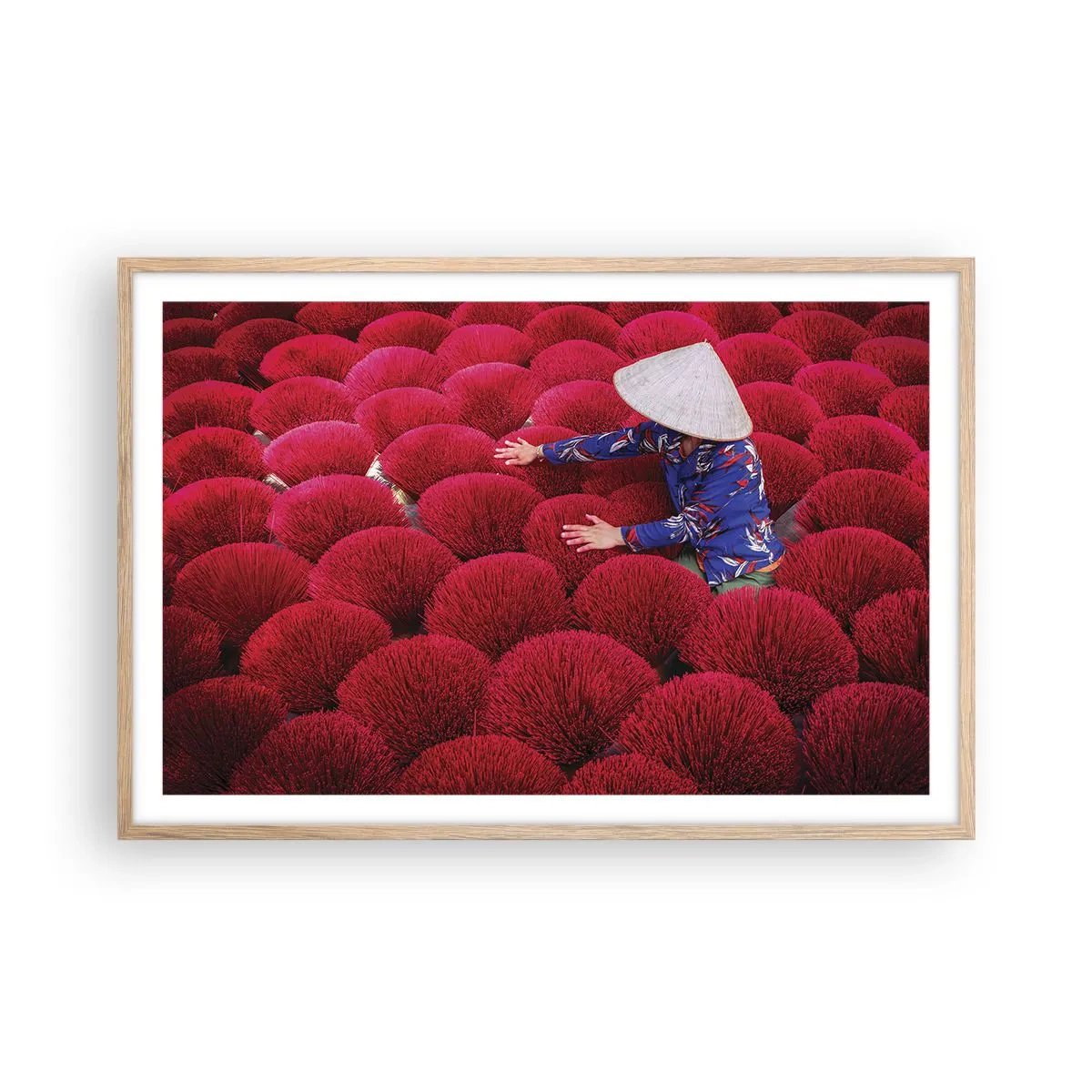 Póster en marco roble claro - En un campo de arroz - 91x61 cm