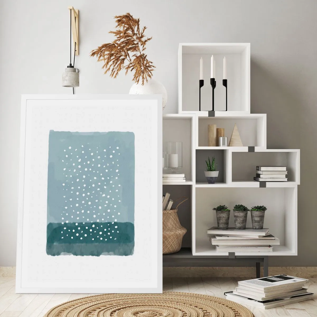 Póster en marco blanco - Creación sobre azul - 30x40 cm