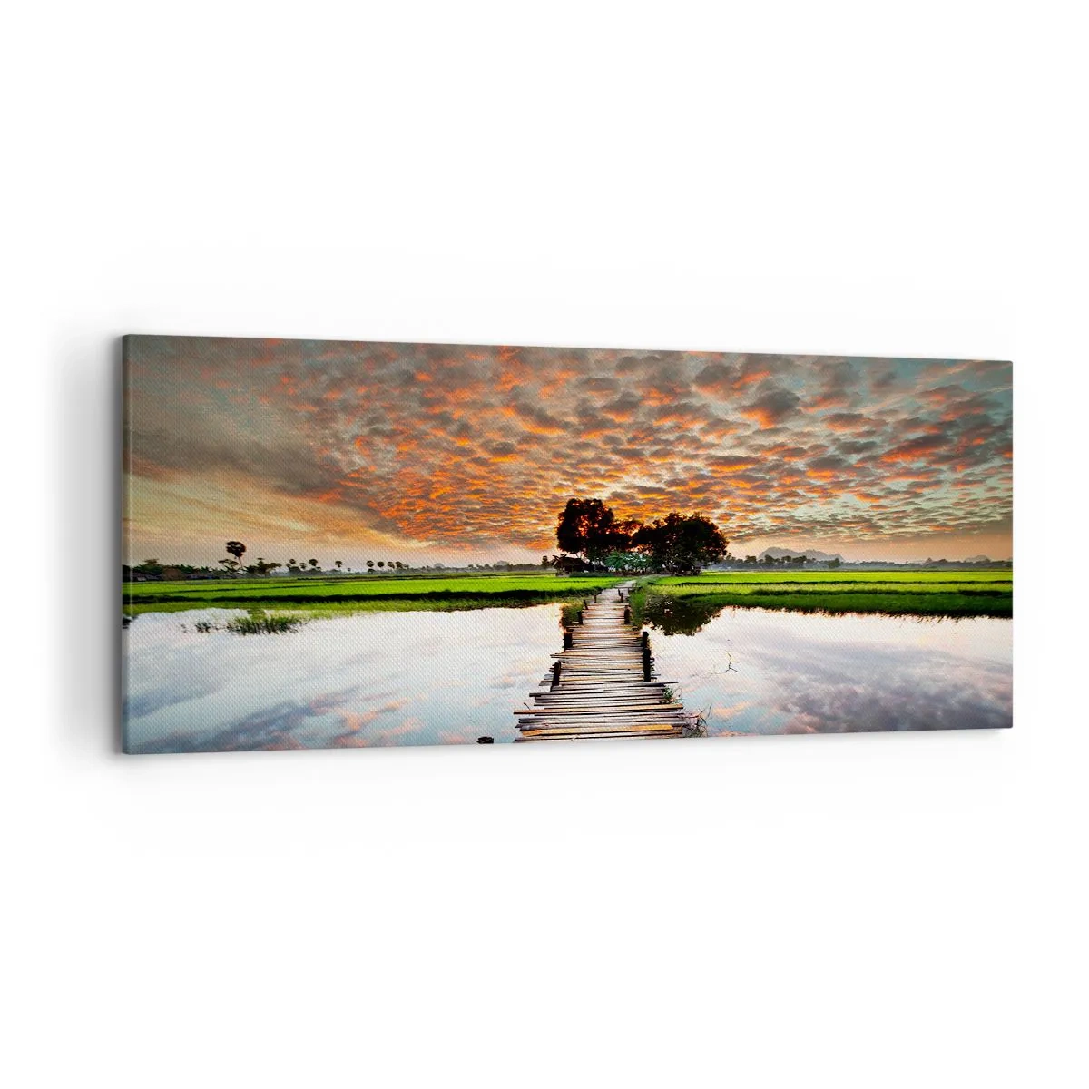 Cuadro sobre lienzo - Impresión de Imagen - Puente de madera sobre el agua al atardecer - 120x50cm - Extiende tus brazos - respira  - Decoración de pared moderna para salón y dormitorio ARTTOR