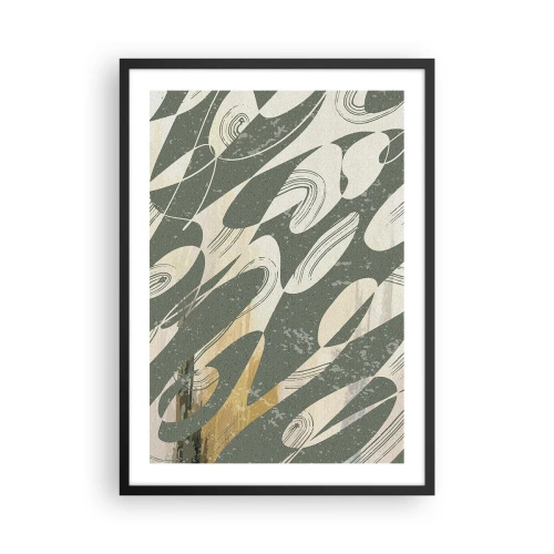Póster en marco negro - Una composición abstracta de formas orgánicas en verde y beige. - 50x70cm - Abstracción rítmica - Decoración de pared moderna para salón y dormitorio ARTTOR