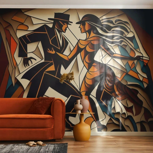 Fotomural Premium Sand - Danza de pasión - Cubismo, Bailar, Pareja - 250x175 cm