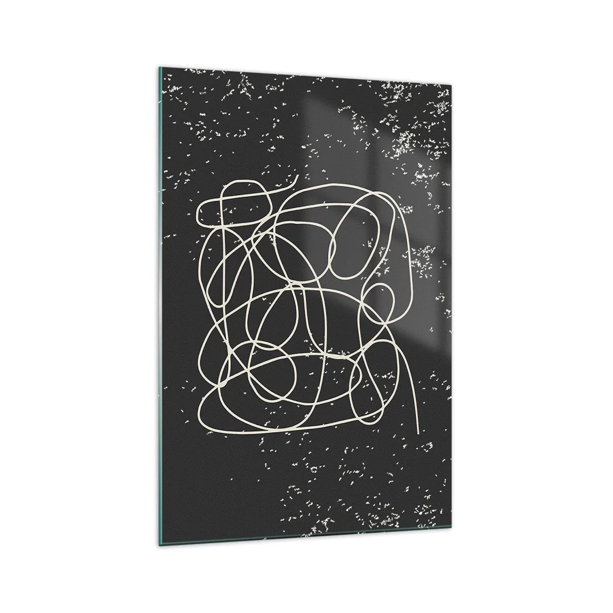 Cuadro sobre vidrio - Impresiones sobre Vidrio - Línea abstracta sobre fondo negro con finos detalles. - 70x100cm - Pensamientos errantes - Decoración de pared moderna para salón y dormitorio ARTTOR