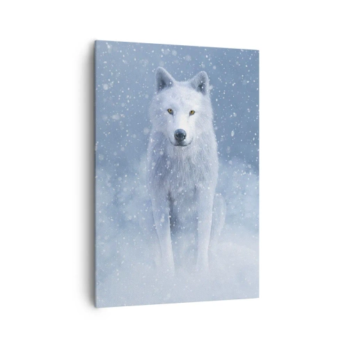 Cuadro sobre lienzo - Impresión de Imagen - Lobo blanco en un paisaje nevado - 70x100cm - El espíritu del invierno - Decoración de pared moderna para salón y dormitorio ARTTOR