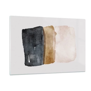 Cuadro sobre vidrio - Impresiones sobre Vidrio - Manchas abstractas en tonos negros, marrones y beige - 120x80cm - Una composición de colores tierra - Decoración de pared moderna para salón y dormitorio ARTTOR