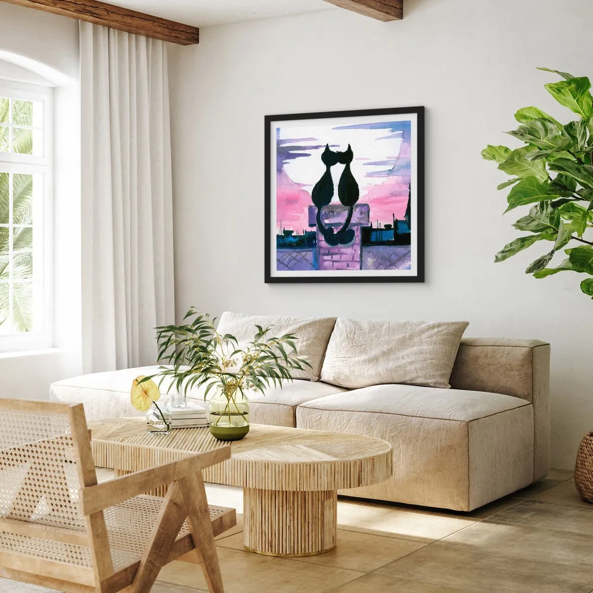 Póster en marco negro - Cita bajo la luna - 60x60 cm