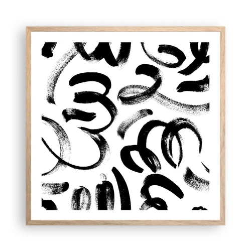 Póster en marco roble claro - Negro sobre blanco - 60x60 cm