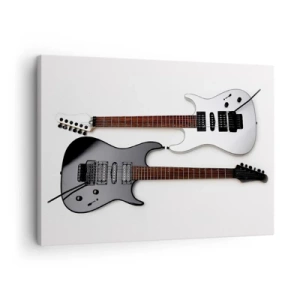 Cuadro sobre lienzo - Impresión de Imagen - Dos guitarras eléctricas en blanco y negro sobre fondo claro. - 70x50cm - Armonía de formas - Decoración de pared moderna para salón y dormitorio ARTTOR