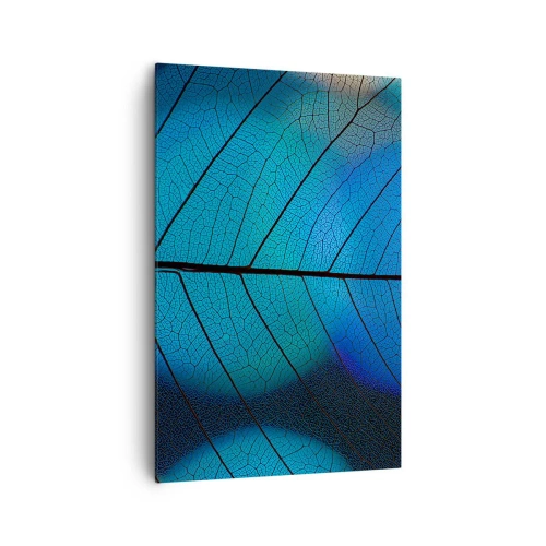 Cuadro sobre lienzo - Impresión de Imagen - Primer plano de una hoja azul con detalle de vena visible - 80x120cm - Construcción intrincada - Decoración de pared moderna para salón y dormitorio ARTTOR