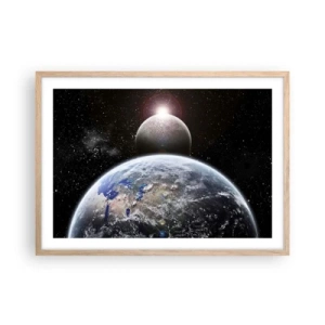 Póster en marco roble claro - Paisaje cósmico - amanecer - 70x50 cm