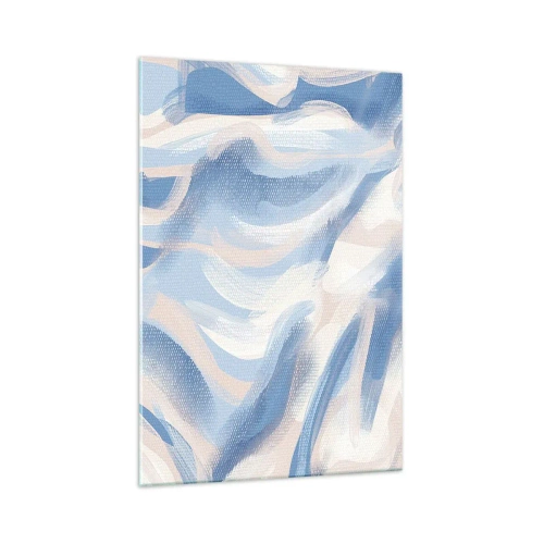 Cuadro sobre vidrio - Impresiones sobre Vidrio - Pinceladas abstractas en tonos azules y beige - 70x100cm - Ondas azules - Decoración de pared moderna para salón y dormitorio ARTTOR