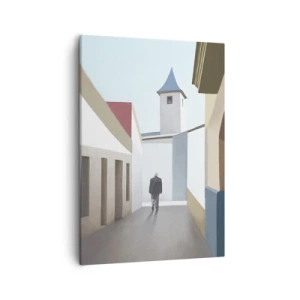 Cuadro sobre lienzo - Impresión de Imagen - Una calle minimalista con la silueta de un hombre al fondo. - 50x70cm - Paseo soleado - Decoración de pared moderna para salón y dormitorio ARTTOR