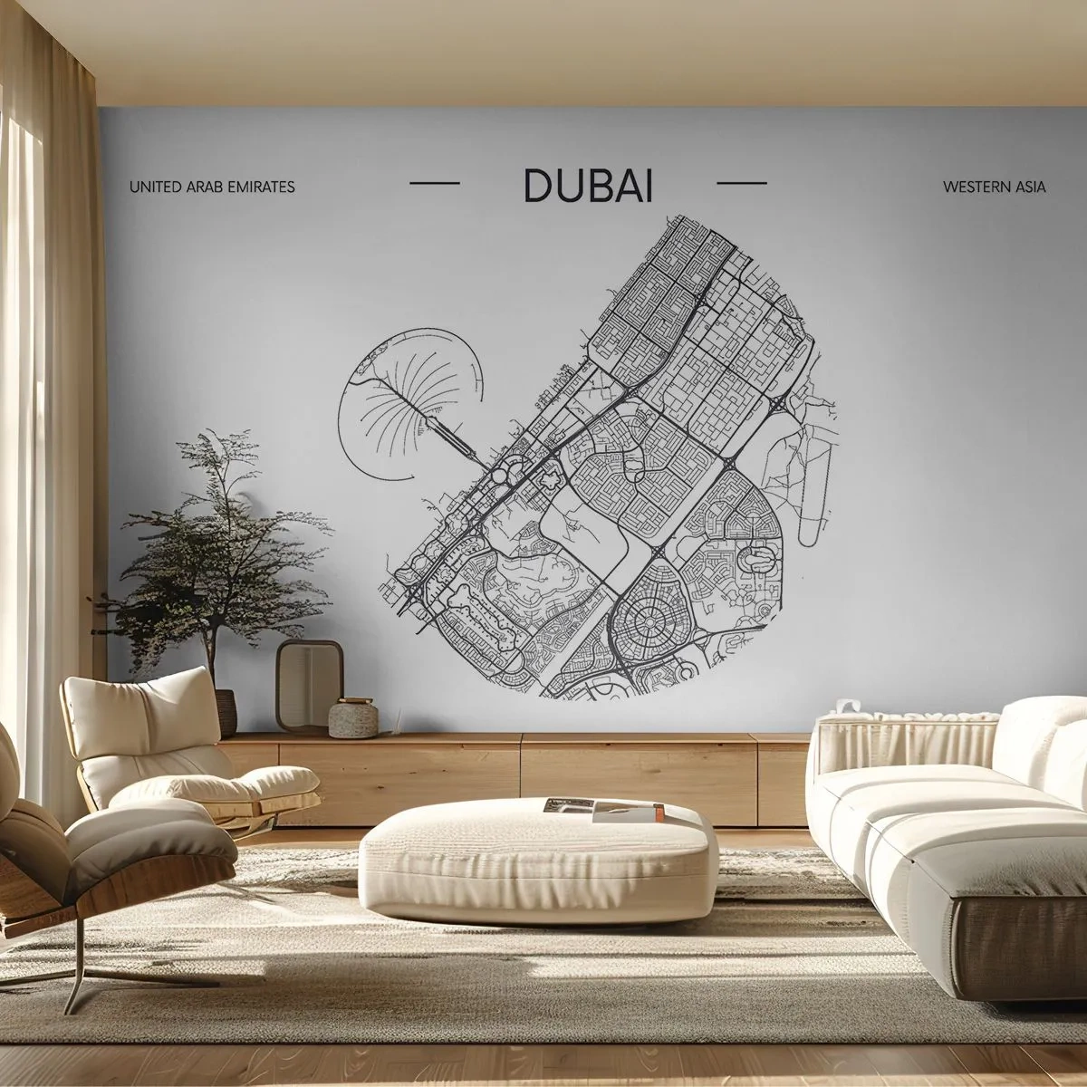 Fotomural Premium Sand - Anatomía de Dubái - Mapa, Dubái, Emiratos Árabes Unidos - 100x70 cm