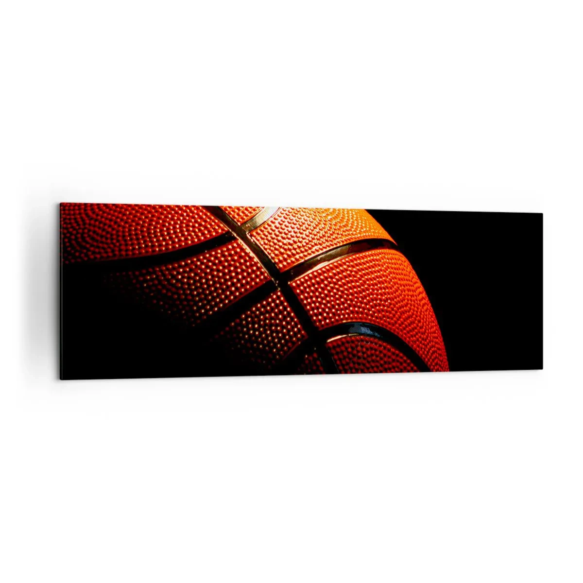 Cuadro sobre lienzo - Impresión de Imagen - Primer plano de una pelota de baloncesto sobre un fondo negro - 160x50cm - Hermoso como un planeta - Decoración de pared moderna para salón y dormitorio ARTTOR