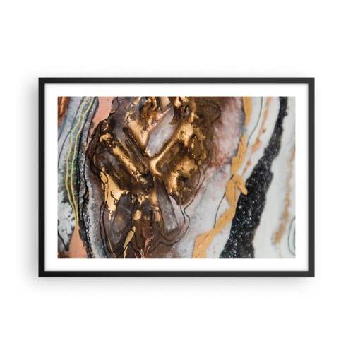 Póster en marco negro - Composición abstracta con elementos de oro y cristales. - 70x50cm - Elemento de la tierra - Decoración de pared moderna para salón y dormitorio ARTTOR