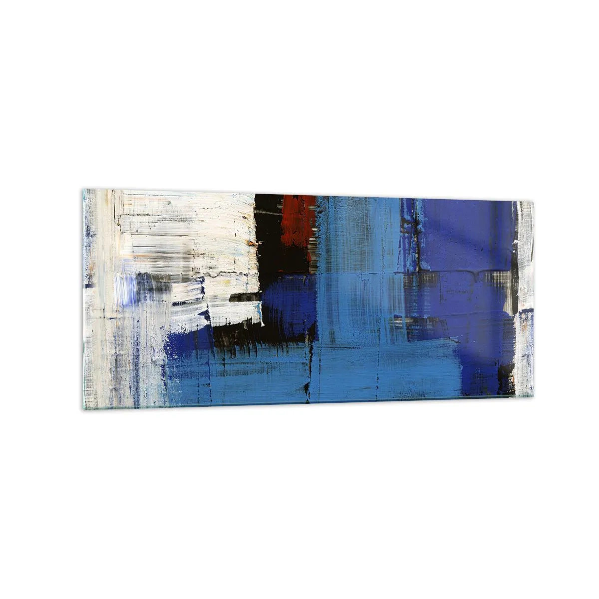 Cuadro sobre vidrio - Impresiones sobre Vidrio - Composición abstracta en tonos azules y blancos. - 120x50cm - El secreto del azul - Decoración de pared moderna para salón y dormitorio ARTTOR